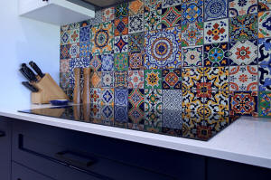 Mararra kitchen renovation - colourful splashback Moroccan tiles