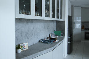 Navy shaker style doors and drawers