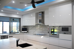 Kitchen bulkhead with LED surround lighting